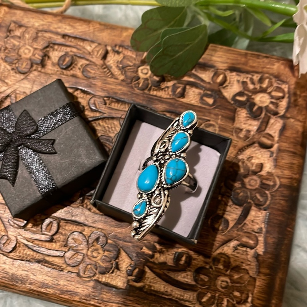 Silvertone faux turquoise ring